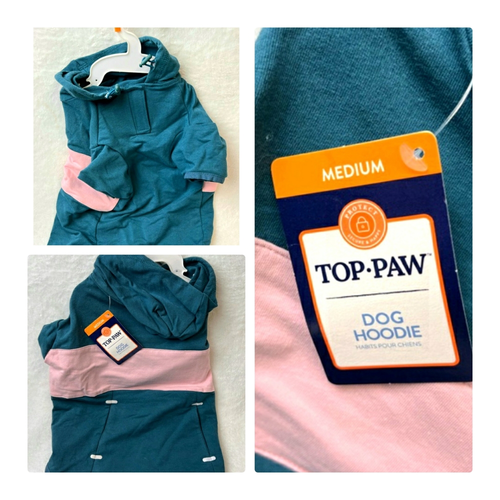 (M) Top Paw Blue & Pink Pullover Pet Hoodie